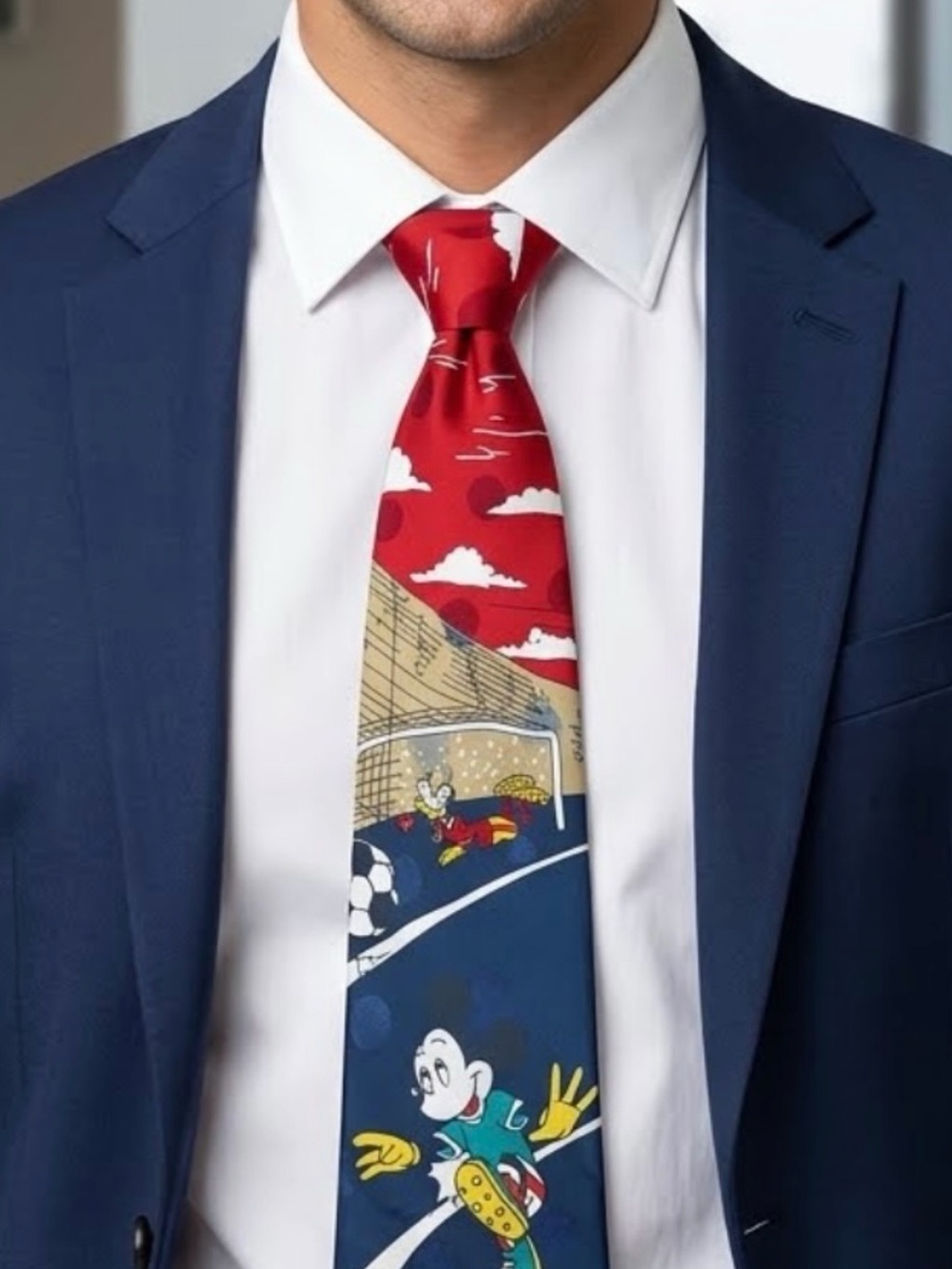 Disney Men's Novelty Soccer Tie - Red & Blue, Vintage, perfect condition